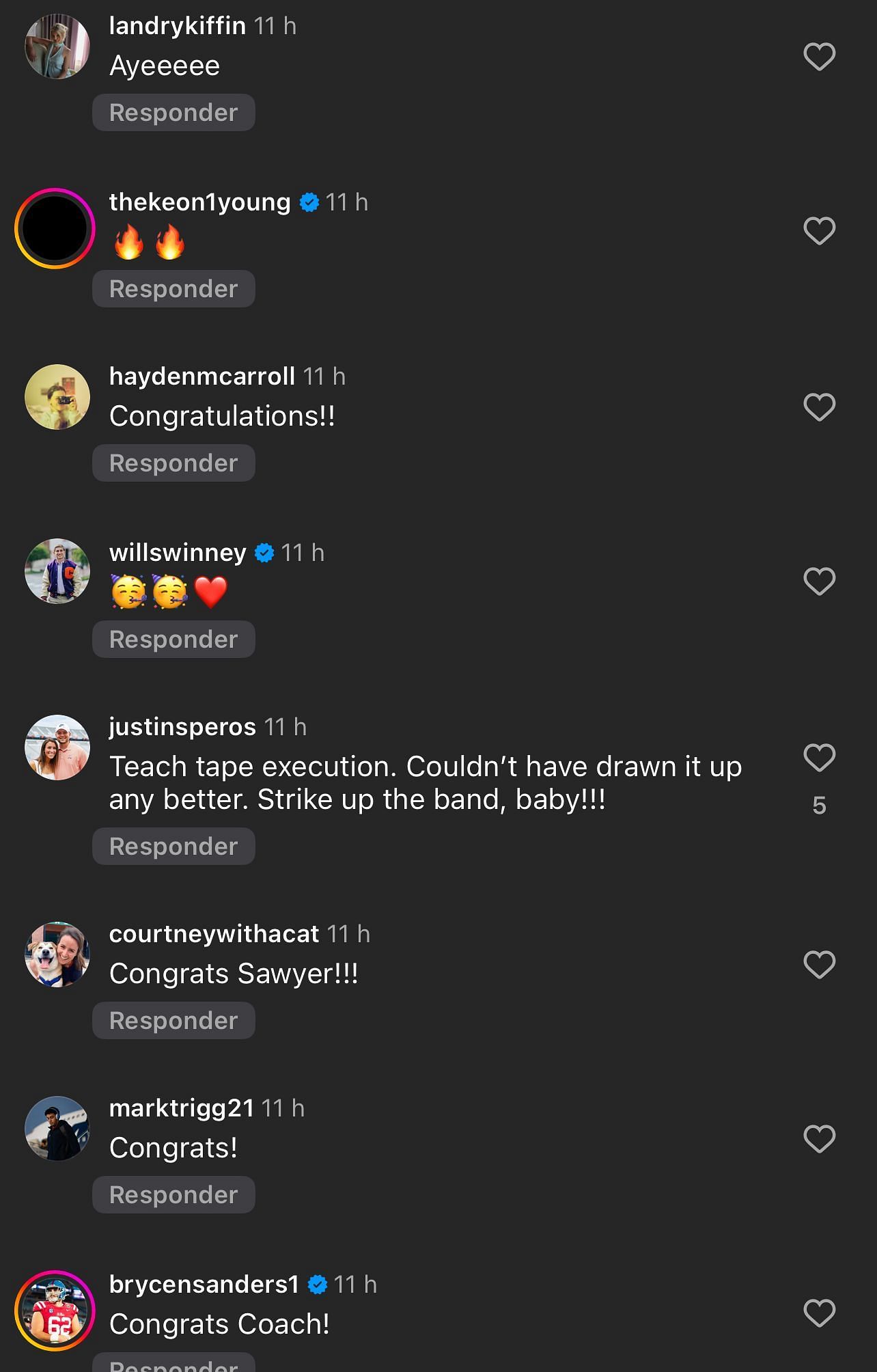 Comments on Sawyer Jordan's proposal post. - Spurce: Instagram/@coachsjordan